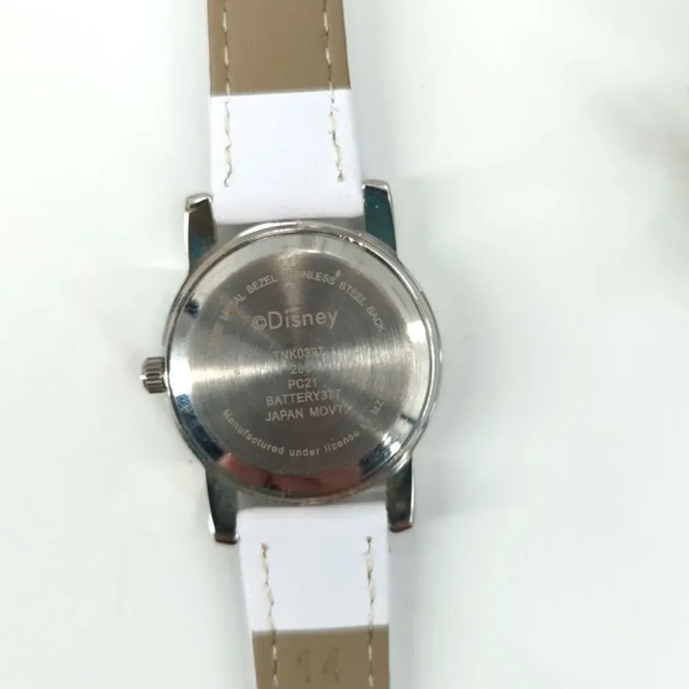 Disney Tinkerbell Fairy Watch Silver Purple New White Leather Band-Runs!!